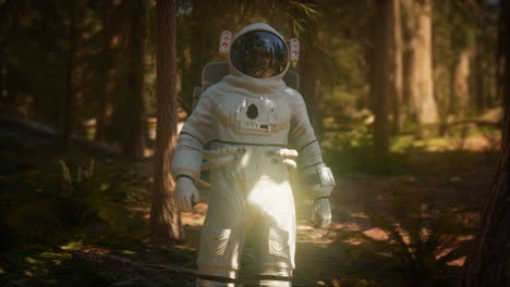 astronauta solitario en el bosque oscuro
