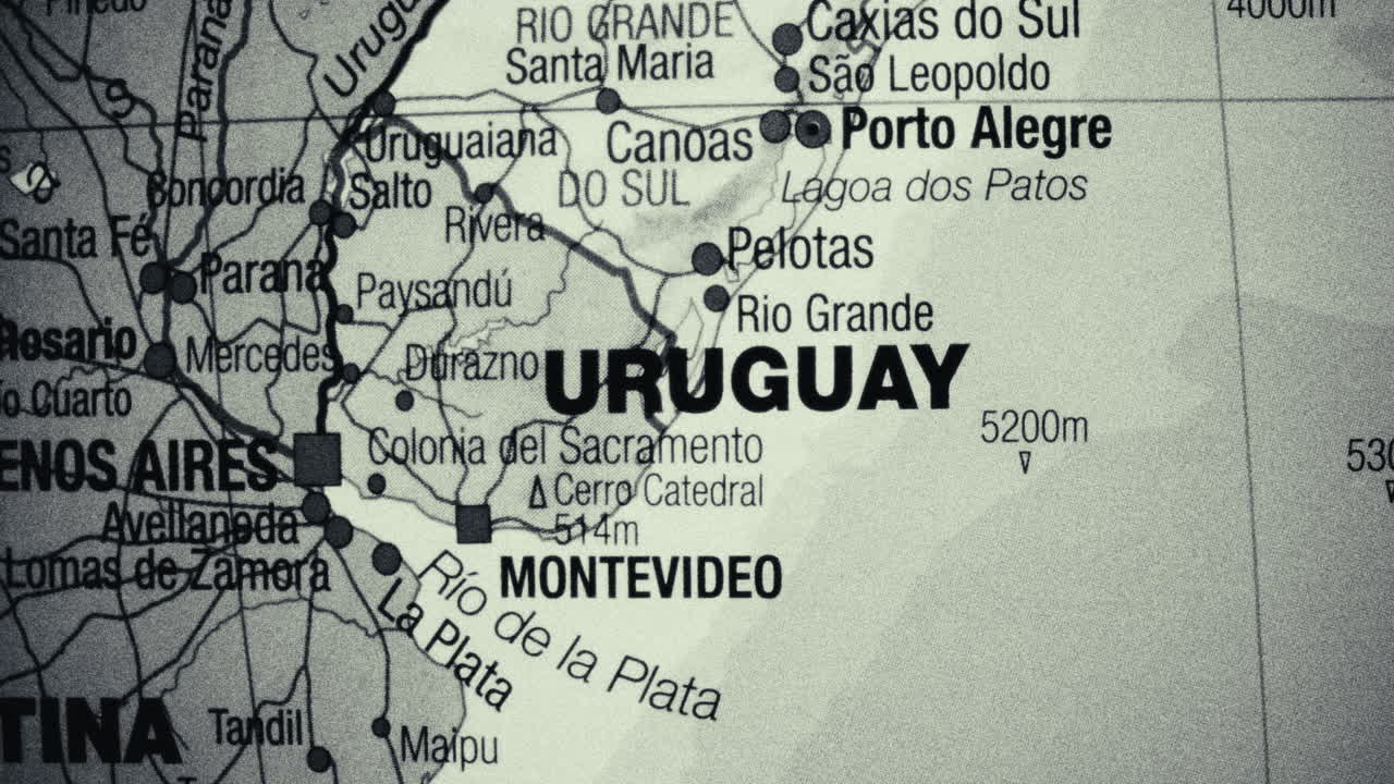 A map showing Uruguay, Argentina, and surrounding regions