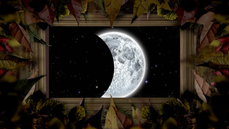 Animación-Del-Eclipse-De-Luna-En-Marco-De-Hoja