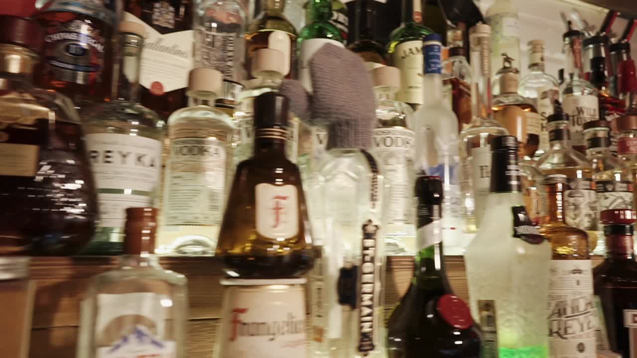 Bar Display with Assorted Alcoholic Beverages