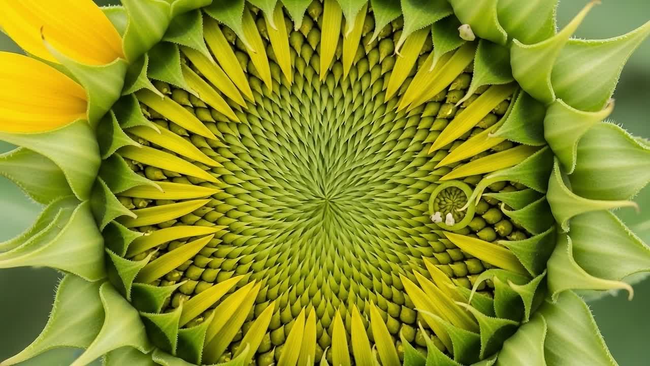Stunning Close-up of a Sunflower Head Capturing the Intricate Patterns of Nature's Design in the Vibrant Green and Yellow Flora
