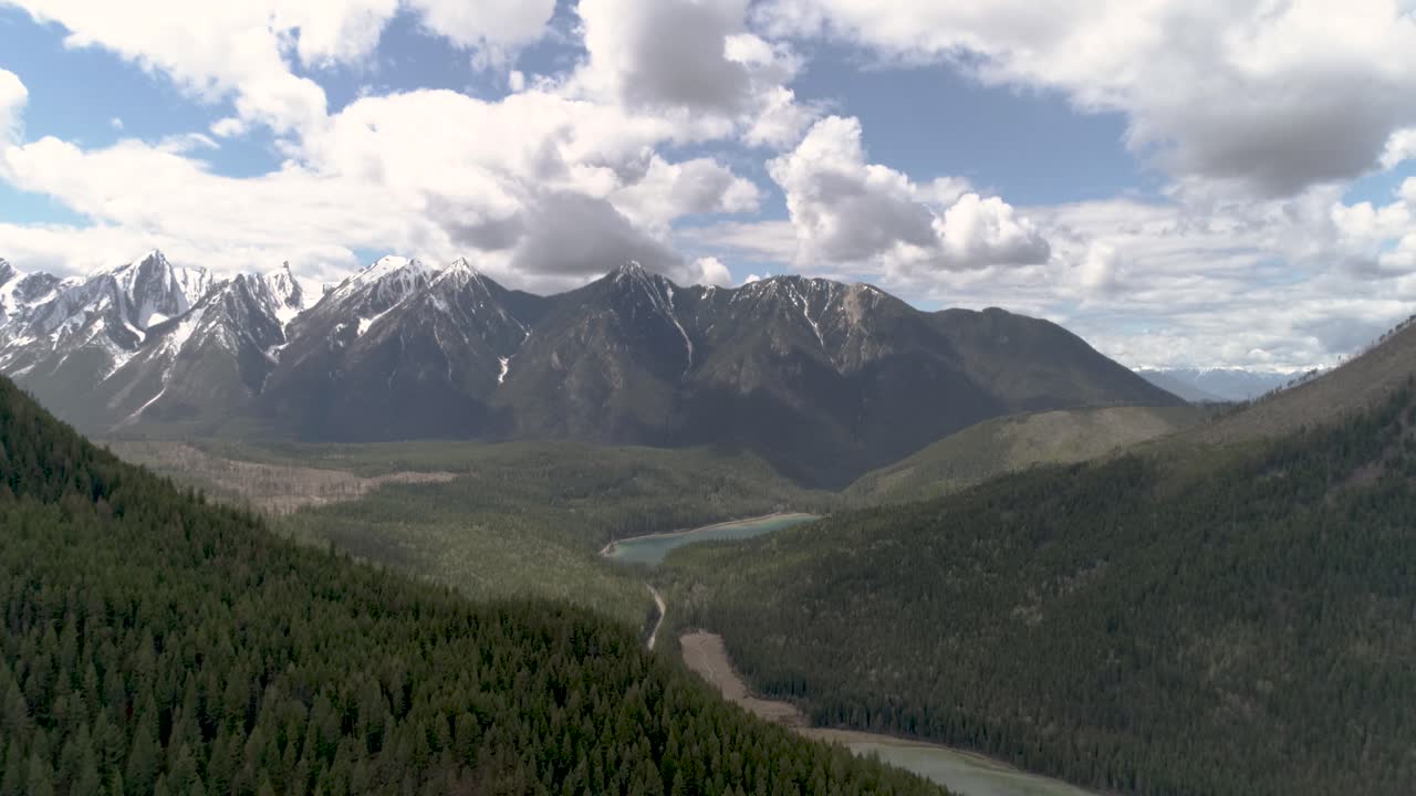 Lake in the Canadian Rocky Mountains - Aerial footage