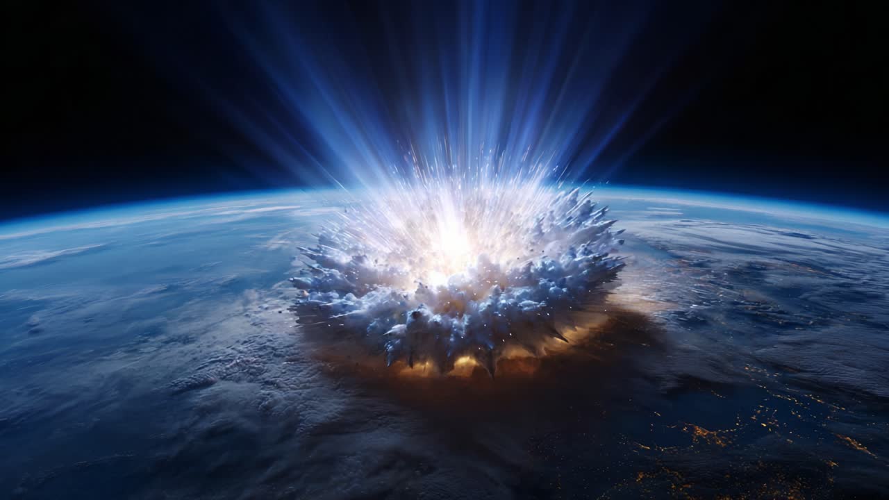 A Dramatic Cosmic Explosion Illuminates the Earth from Space: A Striking Display of Light and Energy Burst Against the Dark Background of the Universe