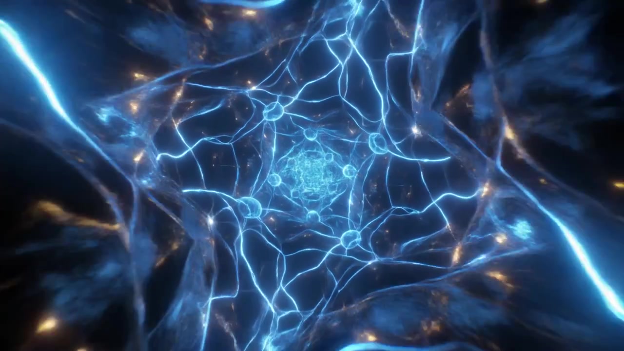 Tunnel Astratto Di Rete Neurale Con Nodi Di Energia Blu Luminosi