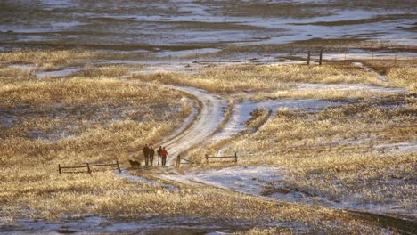 Group-of-people-hiking-in-the-open-space-of-Boulder,-Colorado