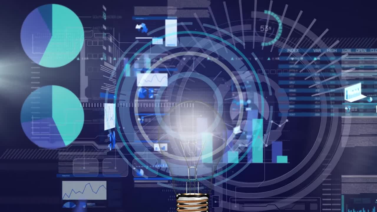 animación del escaneo del alcance sobre el procesamiento de datos sobre fondo azul