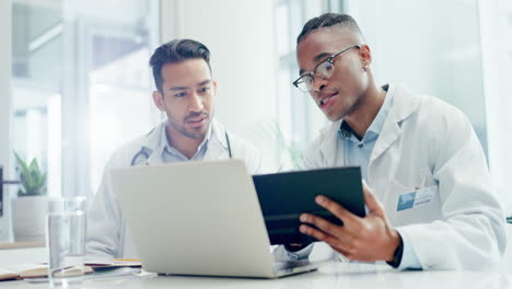 Hospital,-tablet-and-doctors-in-meeting