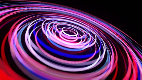 flujo de luz en la estructura de anillo, bg en 4k. fondo en bucle abstracto con senderos de luz, flujo de líneas de neón rojo azul en anillos de forma espacial. fondo de diseño de movimiento moderno de moda. efecto de luz,