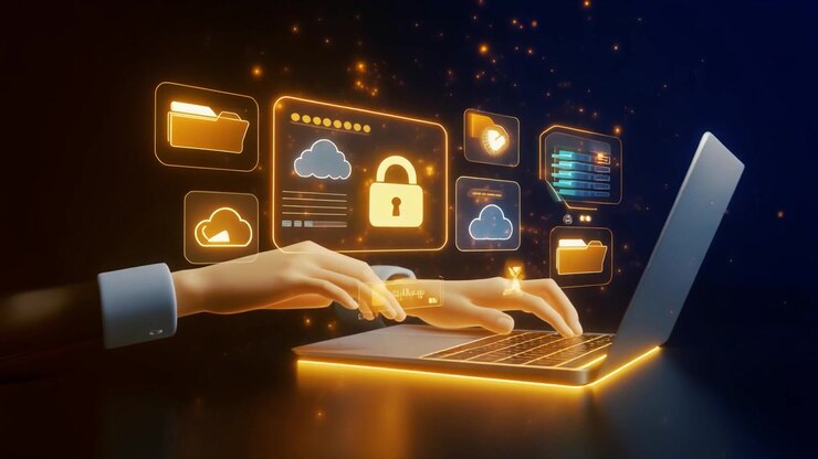 3D Animation of Hands Typing on Laptop with Cybersecurity Interface