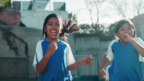 children, happiness and running on school field