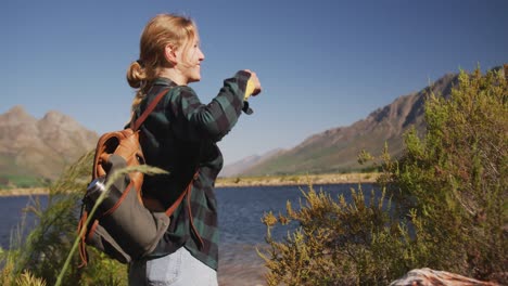 caucasian woman enjoying the landscape