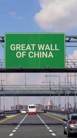 highway scene with airplane and great wall of china sign