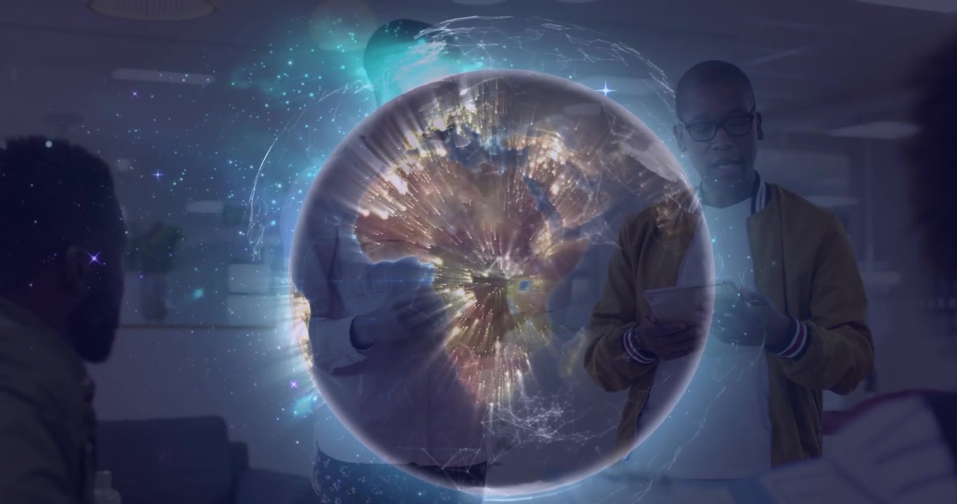 Animation af et netværk af forbindelser med en globus.