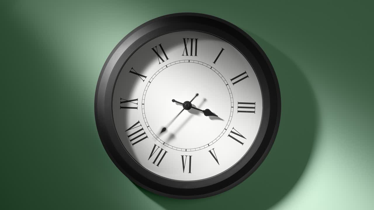 Latin Clock Face on Light Green Wall in Time Lapse