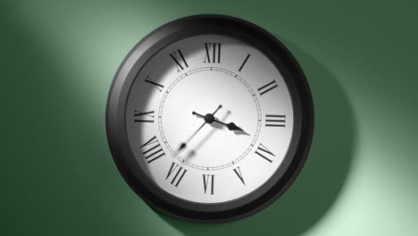 latin clock face on light green wall in time lapse
