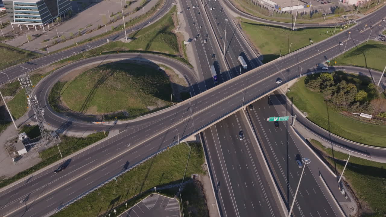 Highway 401 in mississauga, canada, showing roads and traffic flow, aerial view