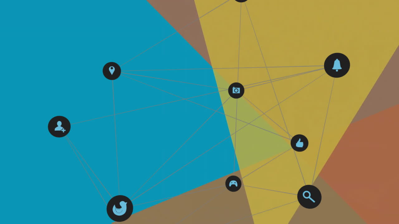 animación de la red de conexiones con iconos de redes sociales sobre un patrón abstracto