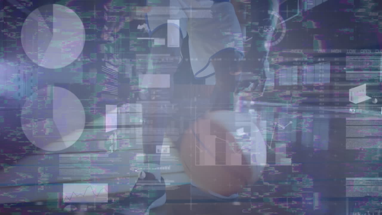 Video of digital interface over biracial basketball player