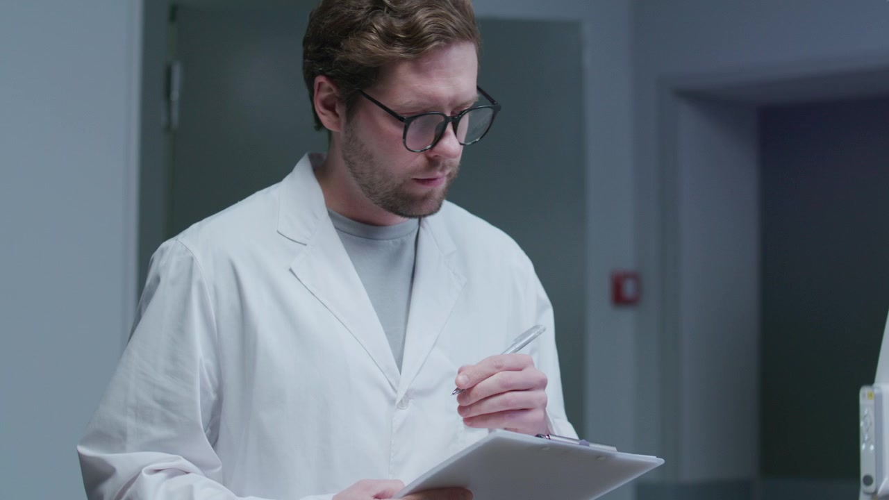Radiolog interviewer kvindelig patient, der ligger på CT-scannerleje efter procedure