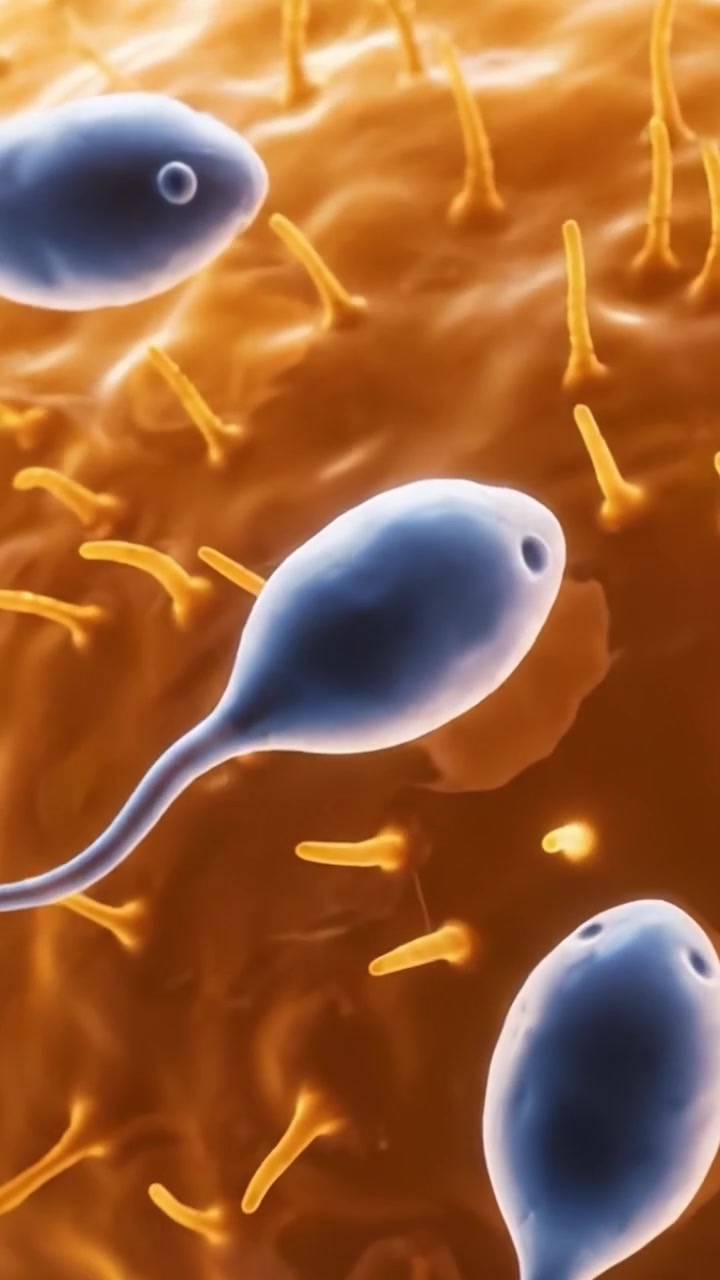 A Close-Up Exploration: The Journey of Sperm Cells Approaching an Egg for Fertilization in a Detailed Cellular Environment