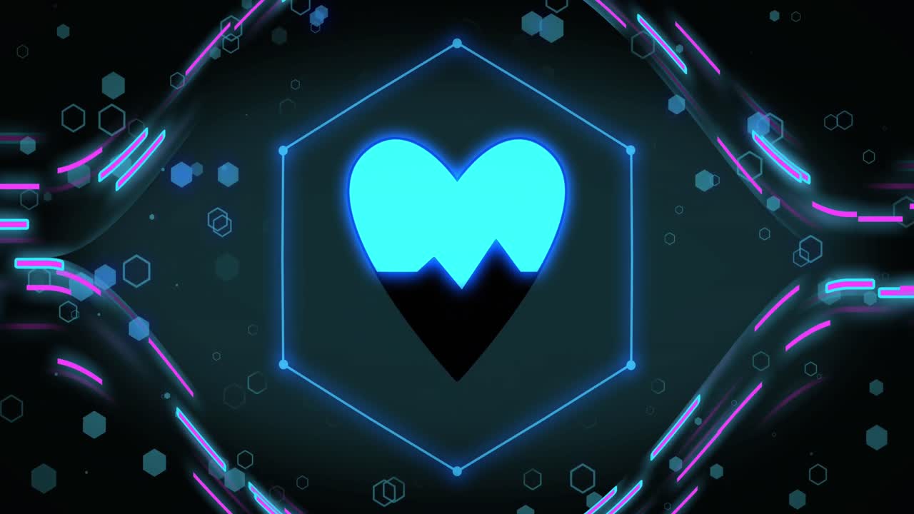 검은 바탕에 모양과 심장 아이콘의 애니메이션