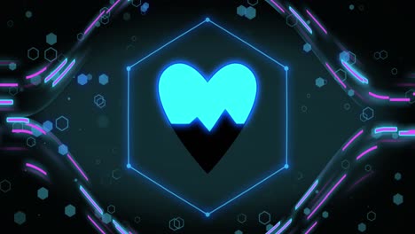 animation of shapes and heart icon on black background