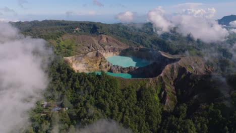 Drone-video-of-the-volcanic-crater-of-the-Kilimutu-Volcano-in-Flores-Island,-Indonesia