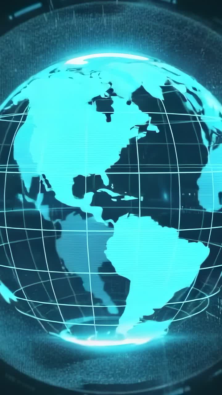 Vertical video: Receiving start signal globe rotating eastward for data flow in digital interface