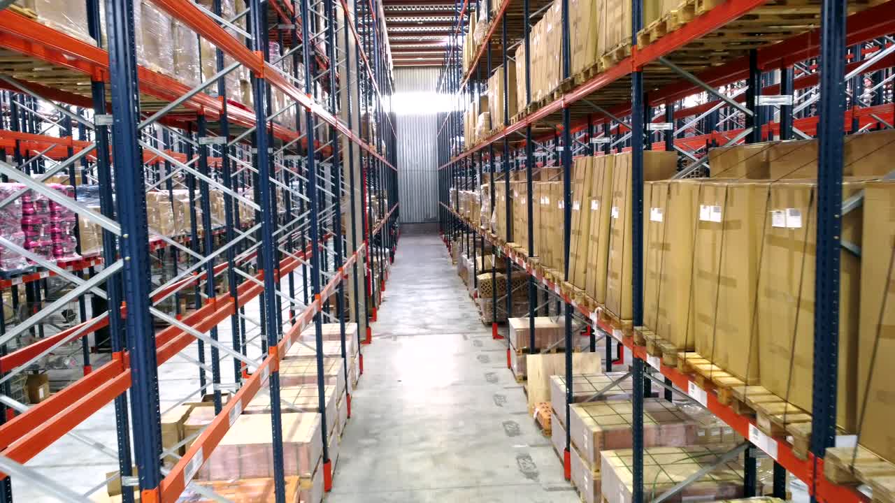 Warehouse Shelves with Boxes