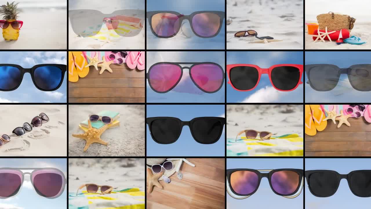 animación de pantallas digitales con equipos de vacaciones sobre nubes