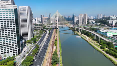 cable bridge at downtown sao paulo brazil