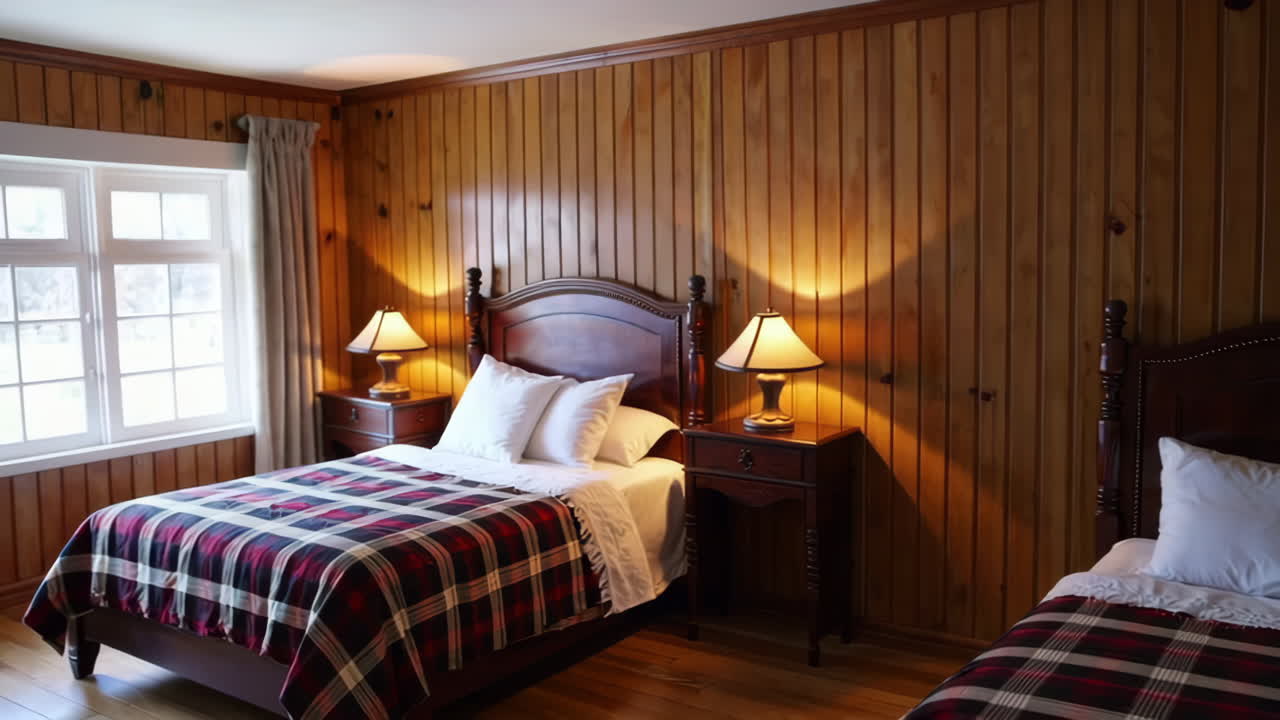 Warm Light from a Bedside Lamp on a Nightstand in a Cozy Bedroom