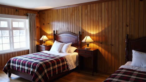 warm light from a bedside lamp on a nightstand in a cozy bedroom