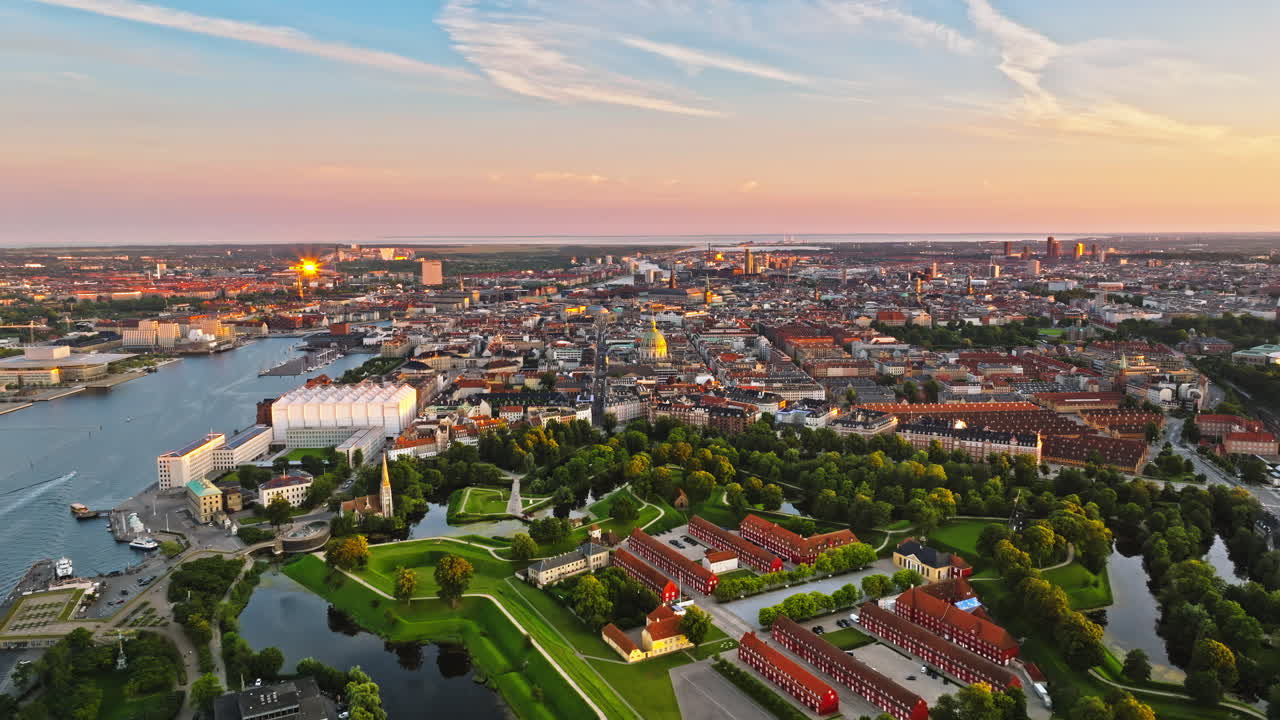 Aerial drone view of the Citadel and the city centre of Copenhagen, Denmark