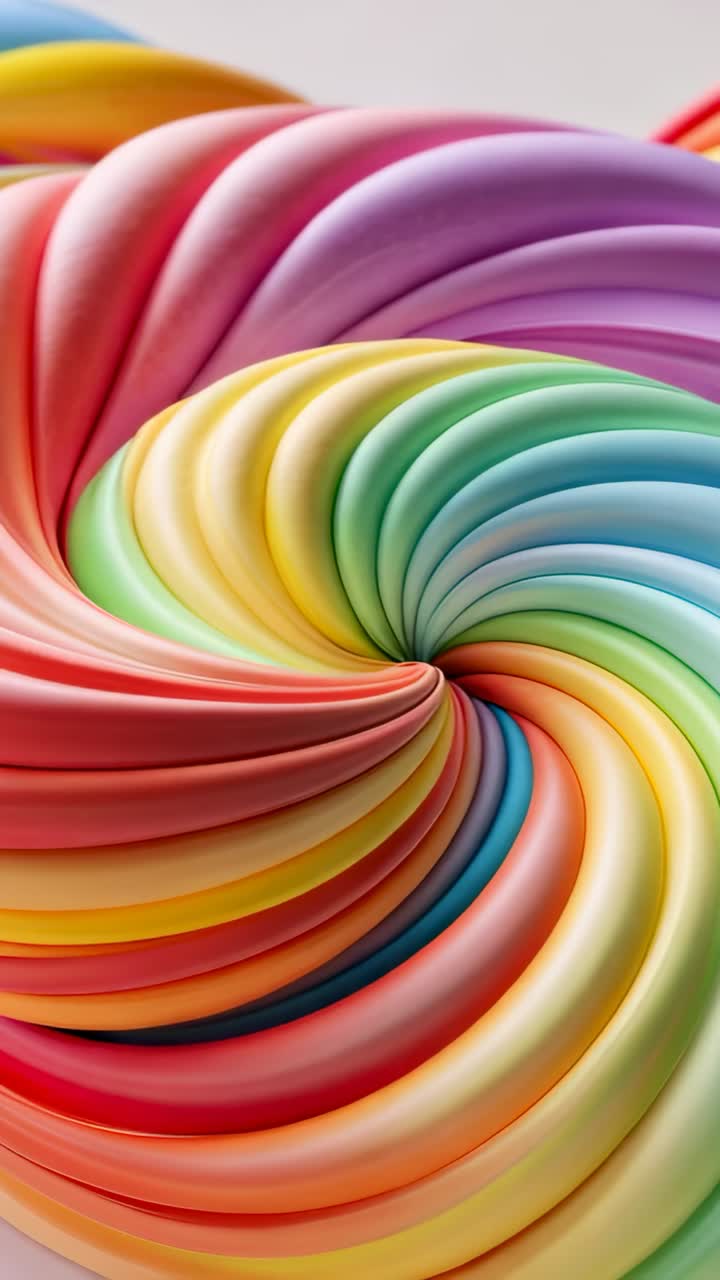 Vertical video: Rotating rainbow spiral continuously shifting colors clockwise on white background