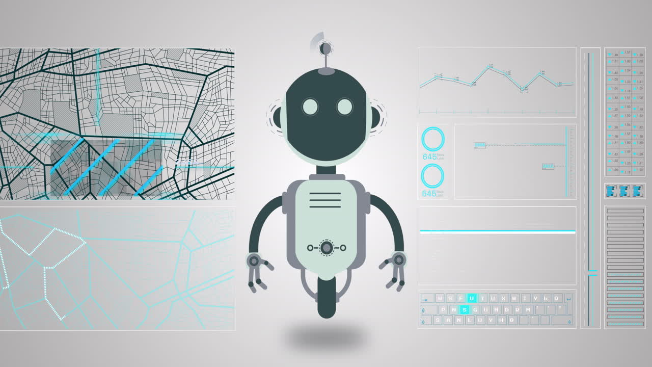 Animation of ai chatbot icon, map and data processing