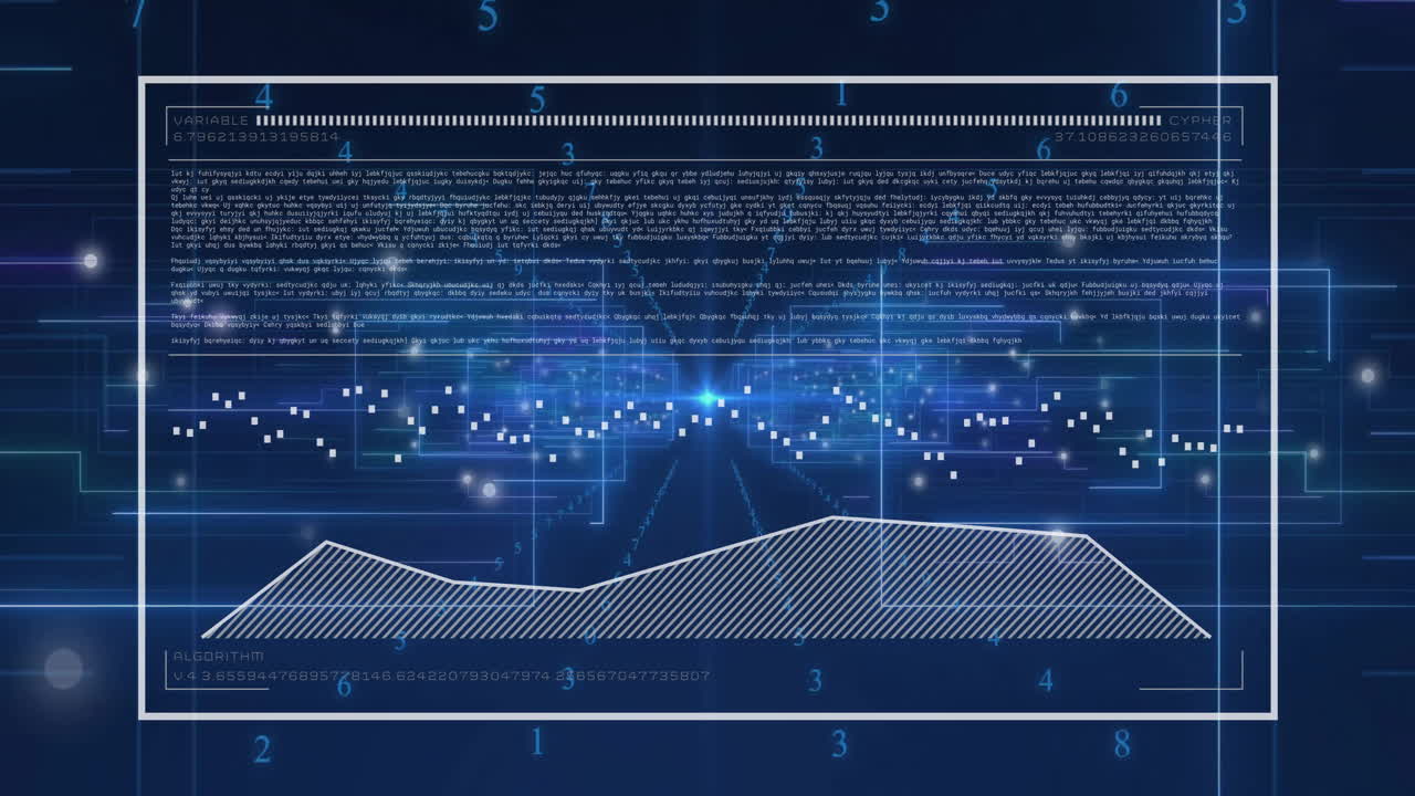 Animation of digital data visualization with graphs and binary code in background