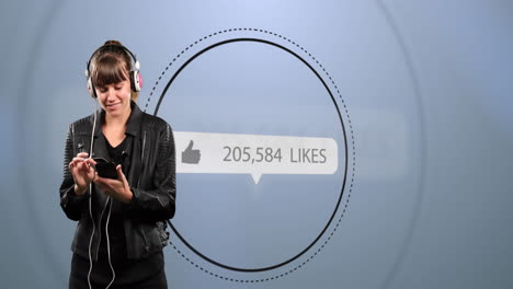 digital animation shows thumbs up and growing numbers on a global social media network.