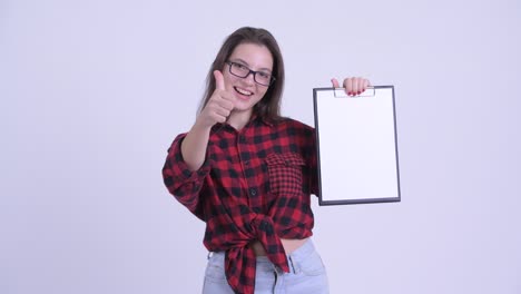 happy young beautiful hipster woman