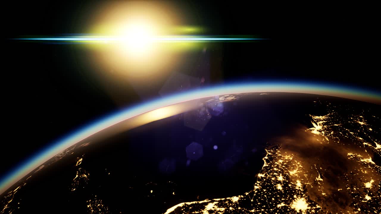 космос, солнце и планета земля ночью