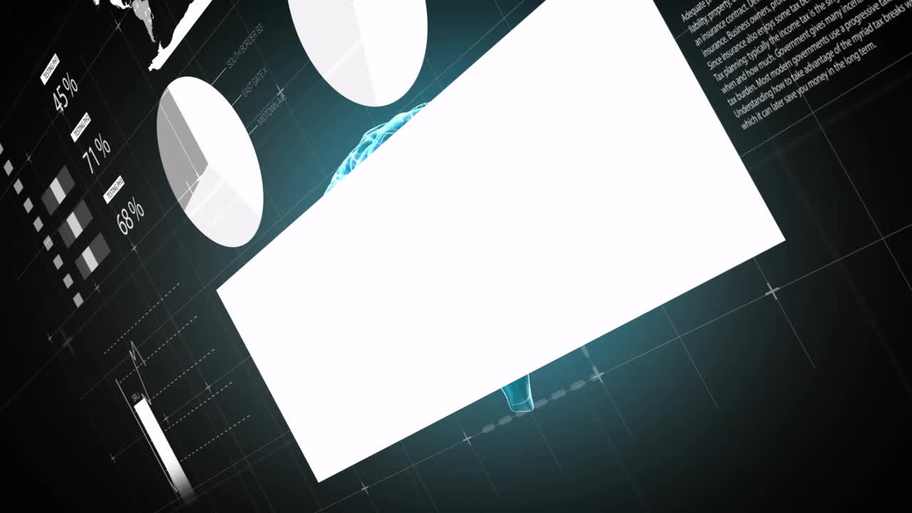 animation of data processing over digital brain on black background ...