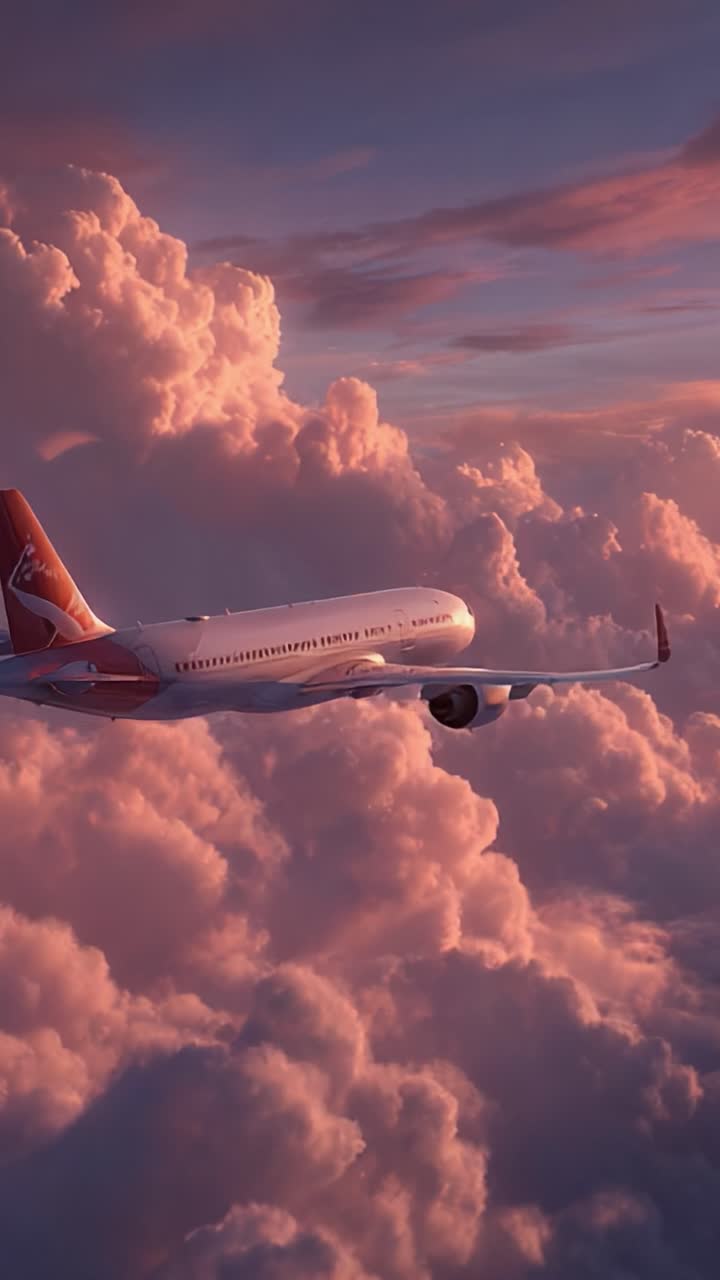 Un sereno viaggio tra le nuvole: cattura la bellezza di un aereo in uno splendido tramonto dall'alto