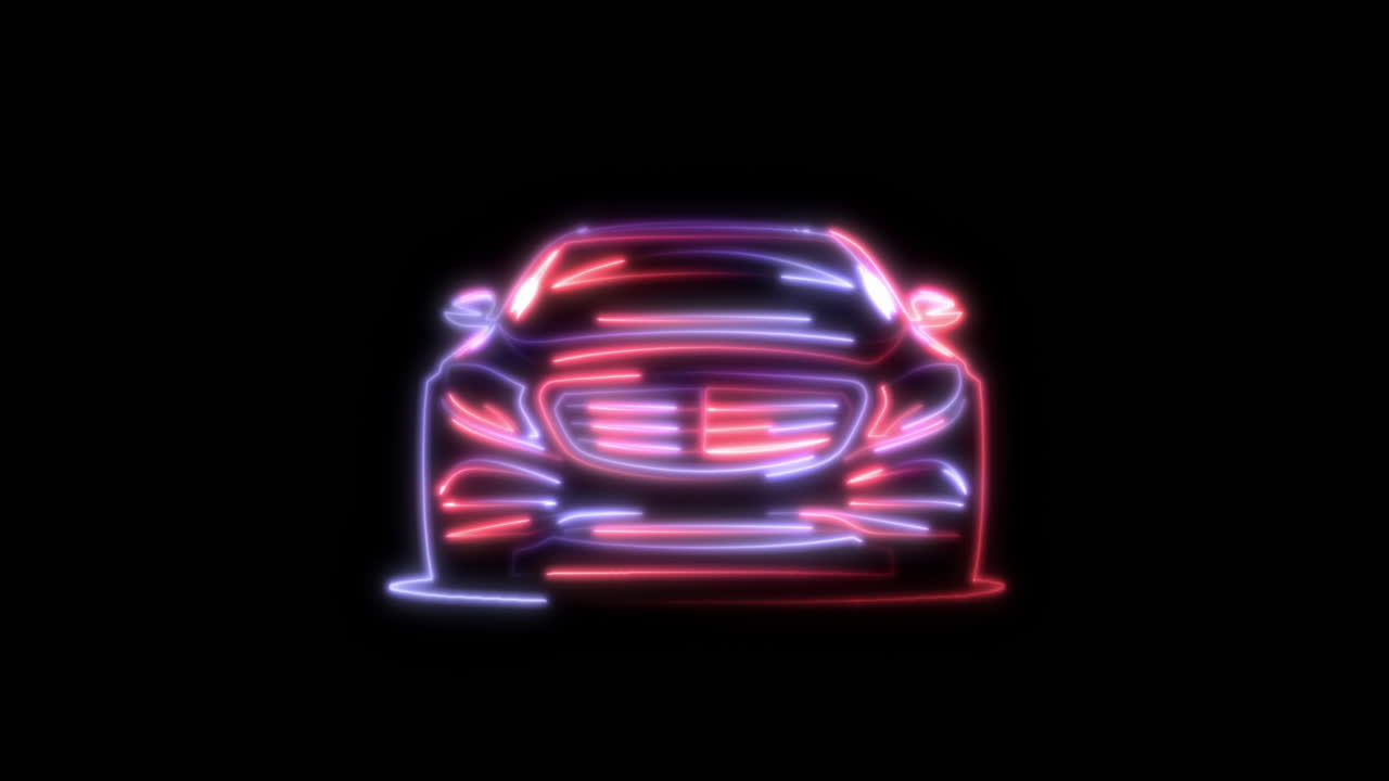 Futuristic Neon Outline Car on Black Background