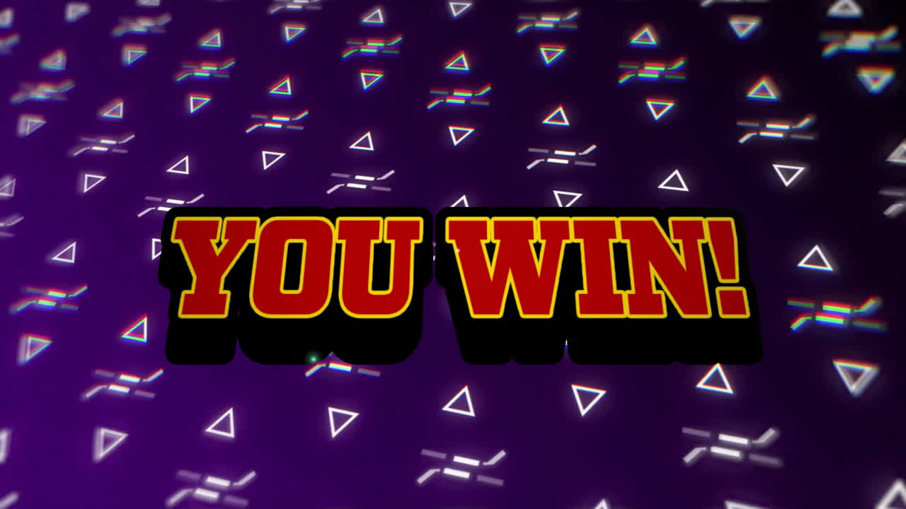 You win! text animation over glowing triangular patterns on purple background