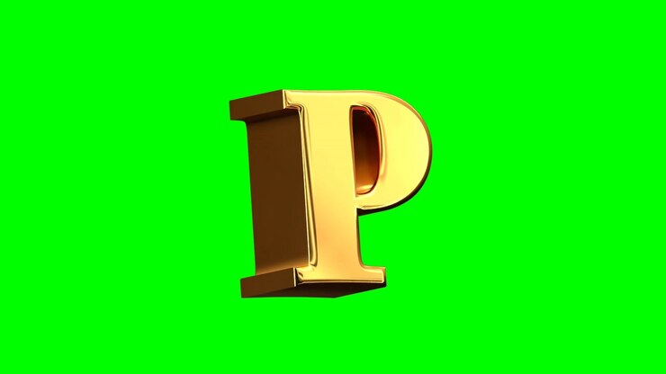 Rotating Golden Letter P on Green Screen Background