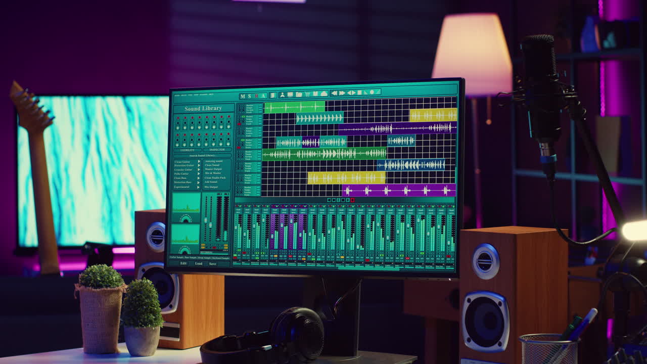 espacio vacío lleno de instrumentos de mezcla y herramientas electrónicas