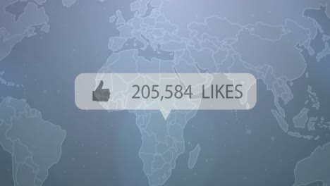 animation of like icon with increasing numbers over world map against grey background