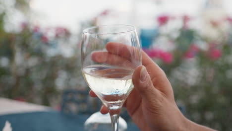 wine inside the glass at the beach resort during lunch