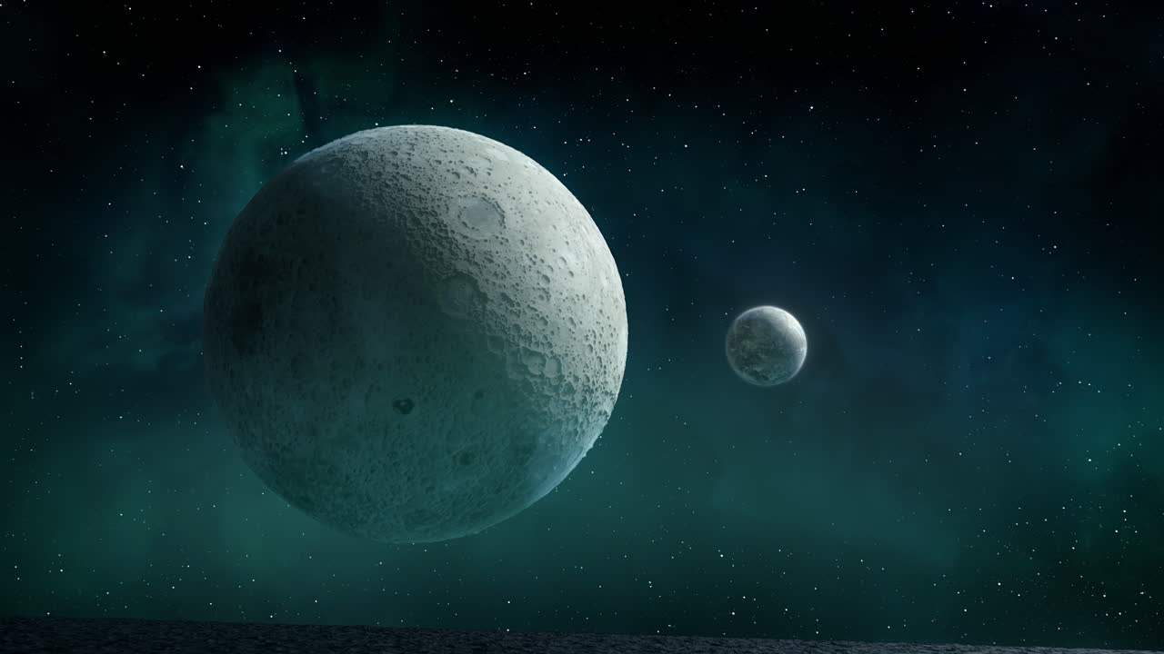 un misterioso paisaje celeste con dos planetas enigmáticos y hermosos en el espacio