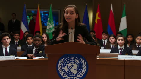 woman speaking at united nations conference
